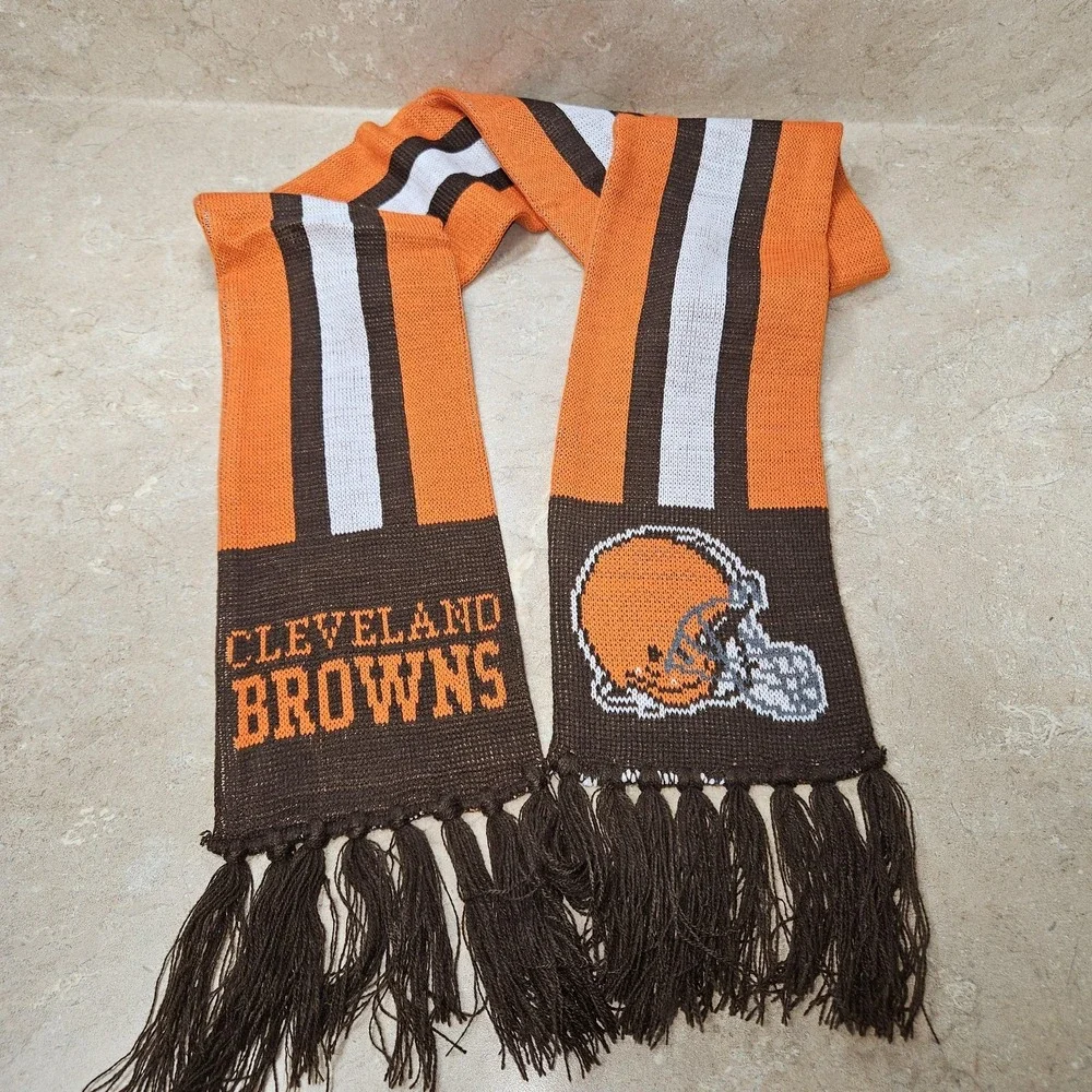 Cleveland Browns Scarf Mens Brown Orange NFL Football Knit Fringe Winter Warm‎